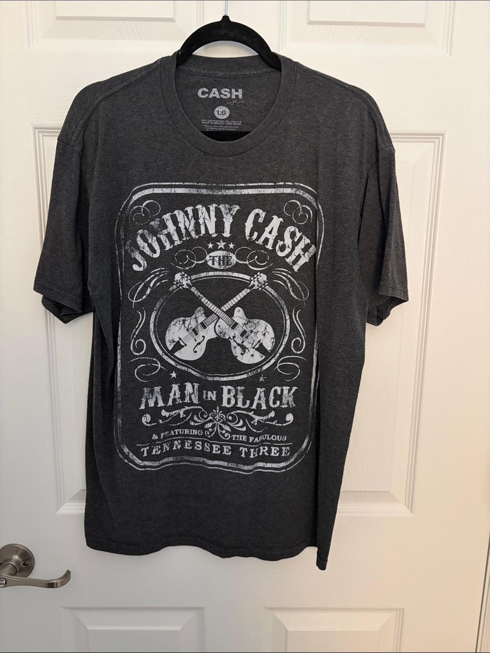 Johnny Cash 'Man in Black' Graphic Tee - Black Heather with White Print